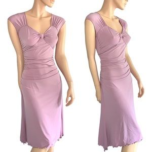 Vintage Y2K Gathered Ruched Mauve Bodycon Lettuce Hem Dress